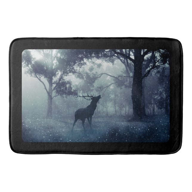 Deer with Antlers in a Shadowy Forest Bath Mat (Front)