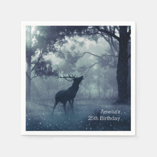Deer with Antlers in a Shadowy Forest Birthday Napkins