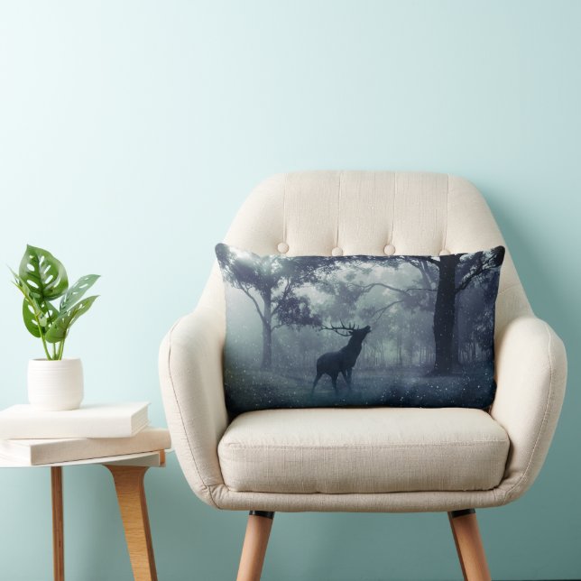 Deer with Antlers in a Shadowy Forest Lumbar Pillow (Chair)