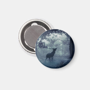 Deer with Antlers in a Shadowy Forest Magnet