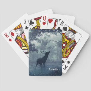 Deer with Antlers in a Shadowy Forest Poker Cards