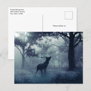 Deer with Antlers in a Shadowy Forest Postcard