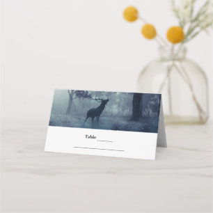 Deer with Antlers in a Shadowy Forest Table Place Card