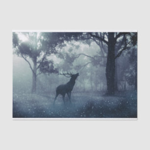 Deer with Antlers in a Shadowy Forest Tissue Paper