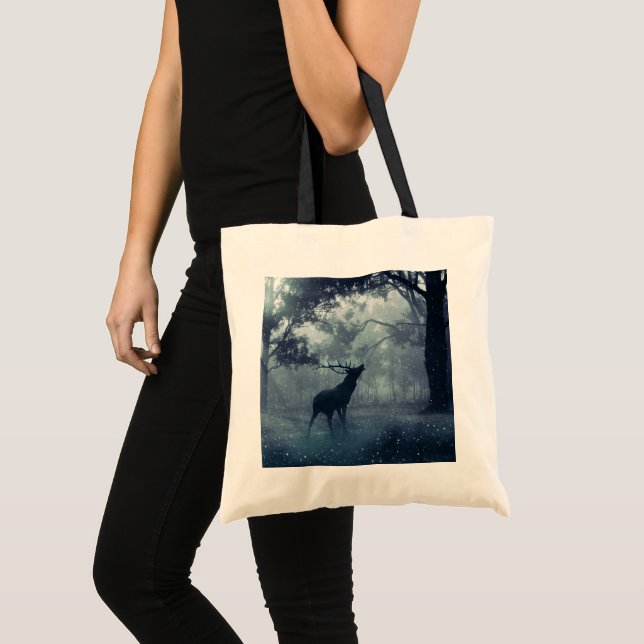 Deer with Antlers in a Shadowy Forest Tote Bag (Front (Product))