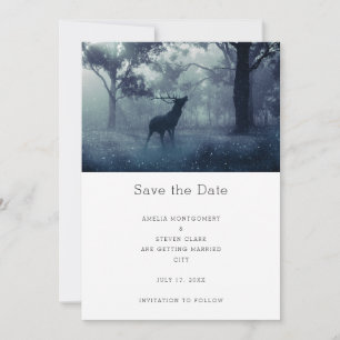 Deer with Antlers in Shadowy Forest Wedding Save The Date