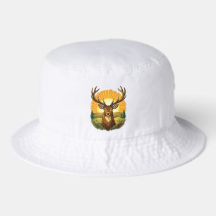 Deer with Antlers Sunset Forest Hunter Gift Bucket Hat