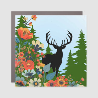 Deer with Big Rack Out of Forest Blue Sky  Car Magnet