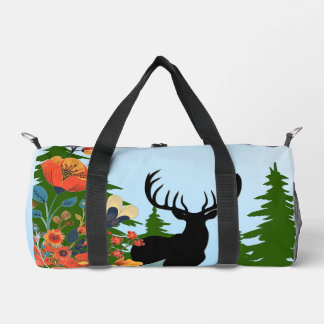 Deer with Big Rack Out of Forest Blue Sky  Duffle Bag