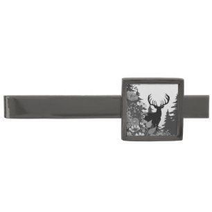 Deer with Big Rack Out of Forest Buck Gunmetal Finish Tie Bar