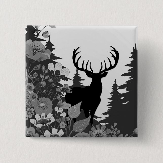 Deer with Big Rack Out of Forest  Button (Front)