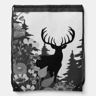 Deer with Big Rack Out of Forest Drawstring Bag