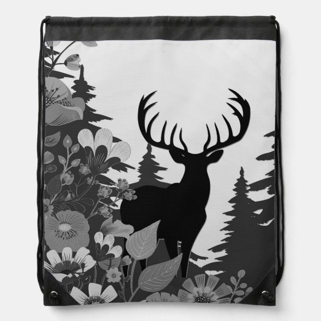 Deer with Big Rack Out of Forest  Drawstring Bag (Front)
