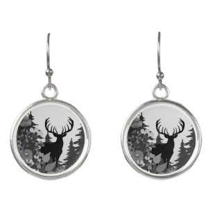 Deer with Big Rack Out of Forest  Earrings