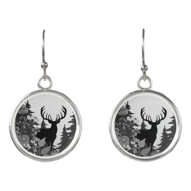Deer with Big Rack Out of Forest  Earrings (Front)