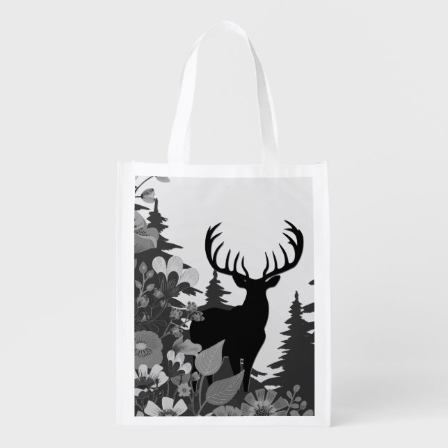 Deer with Big Rack Out of Forest  Grocery Bag (Front)