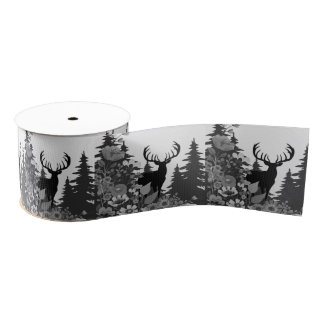 Deer with Big Rack Out of Forest Grosgrain Ribbon