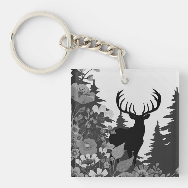 Deer with Big Rack Out of Forest  Keychain (Front)