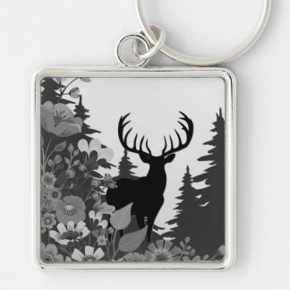 Deer with Big Rack Out of Forest Keychain