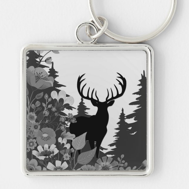 Deer with Big Rack Out of Forest  Keychain (Front)
