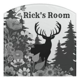 Deer with Big Rack Out of Forest Name Door Sign