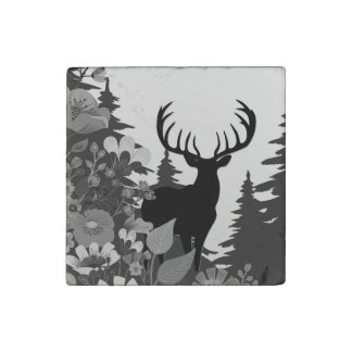 Deer with Big Rack Out of Forest  Stone Magnet