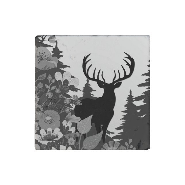 Deer with Big Rack Out of Forest  Stone Magnet (Front)