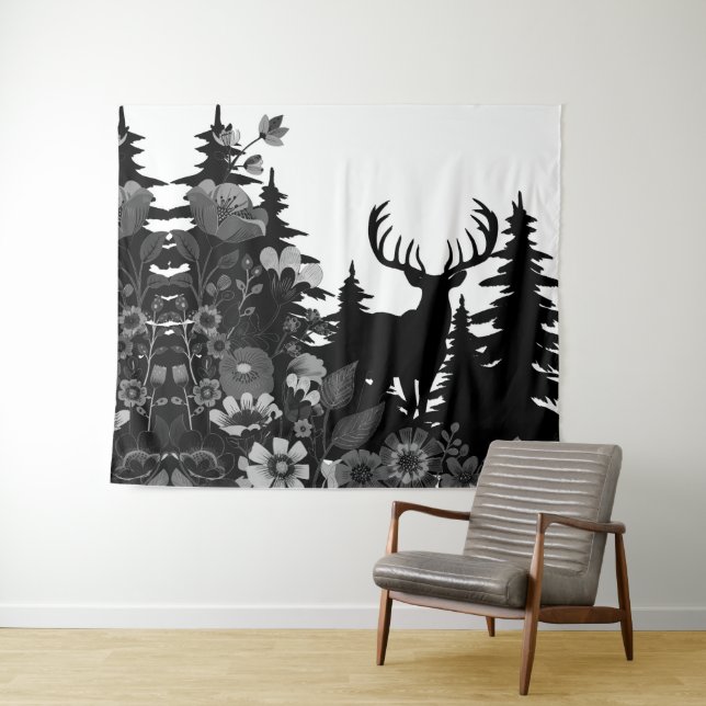 Deer with Big Rack Out of Forest  Tapestry (In Situ (Horizontal))