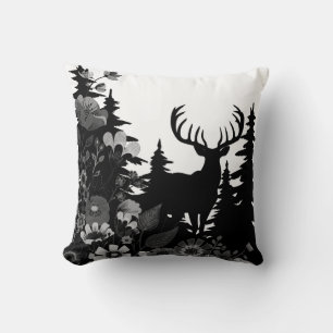 Deer with Big Rack Out of Forest Throw Pillow
