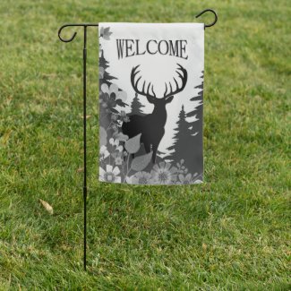 Deer with Big Rack Out of Forest Welcome Flag