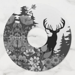 Deer with Big Rack Out of Forest Wine Glass Tag