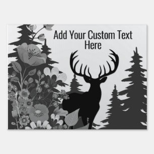Deer with Big Rack Out of Forest with Text Sign