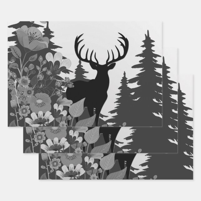 Deer with Big Rack Out of Forest  Wrapping Paper Sheets (Set)