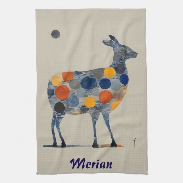 Deer With Colored Circles Kitchen Towel (Vertical)