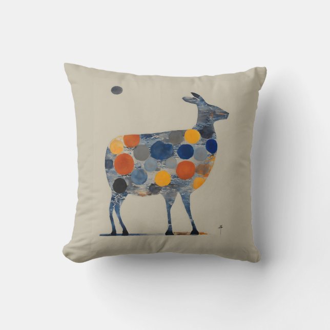 Deer with Colored Circles Throw Pillow (Front)