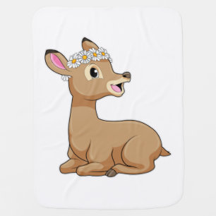Deer with Daisy Flower Baby Blanket