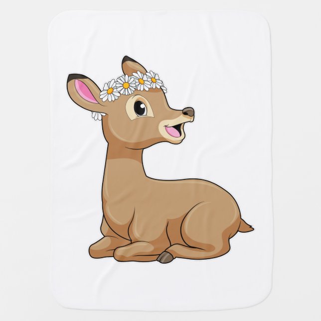 Deer with Daisy Flower Baby Blanket (Front)