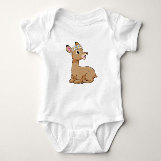 Deer with Daisy Flower Baby Bodysuit (Front)