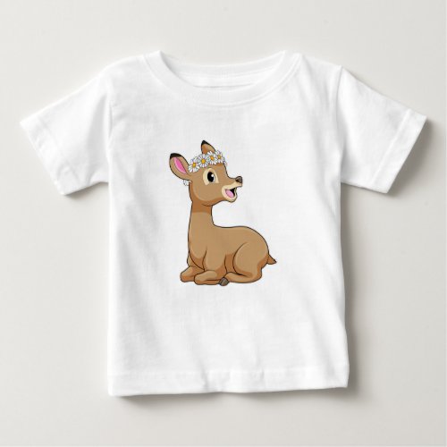 Deer with Daisy Flower Baby T_Shirt