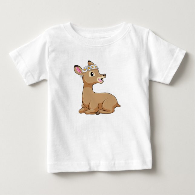 Deer with Daisy Flower Baby T-Shirt (Front)