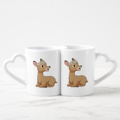 Deer with Daisy Flower Coffee Mug Set