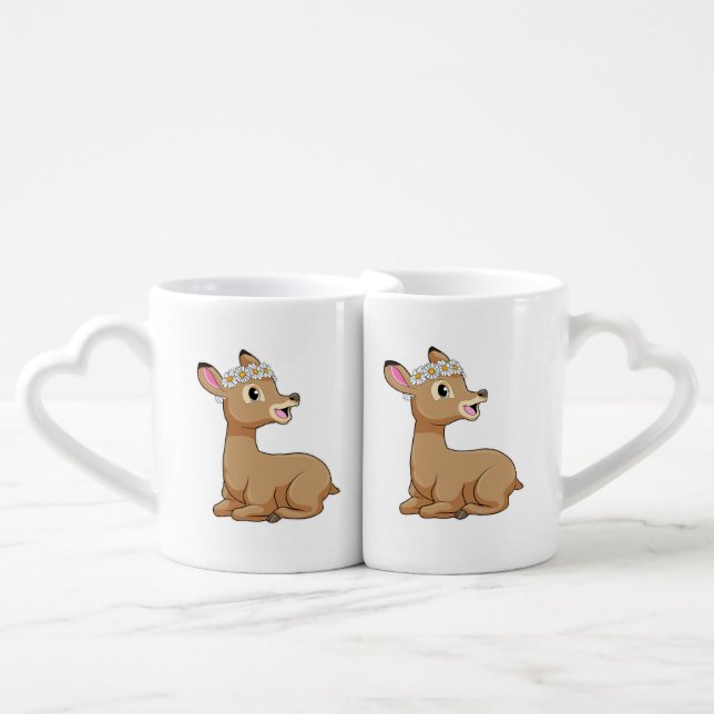 Deer with Daisy Flower Coffee Mug Set (Front Nesting)