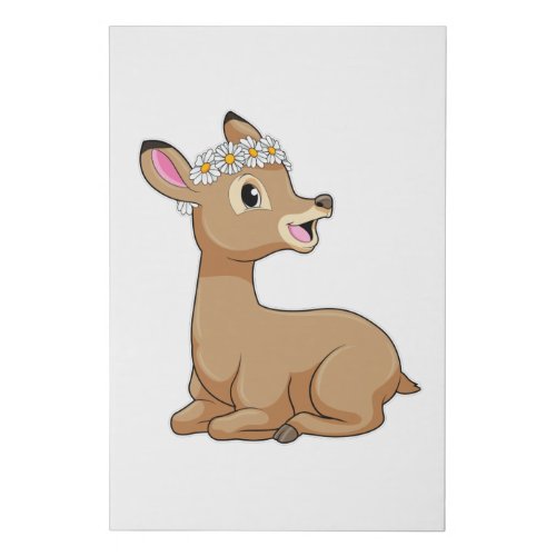 Deer with Daisy Flower Faux Canvas Print