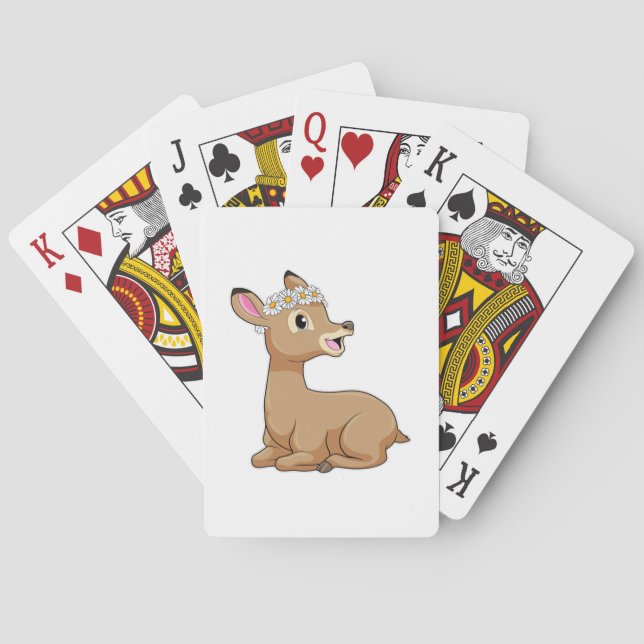 Deer with Daisy Flower Poker Cards (Back)