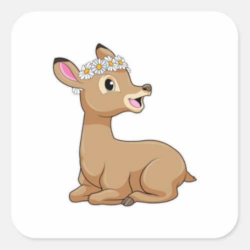Deer with Daisy Flower Square Sticker