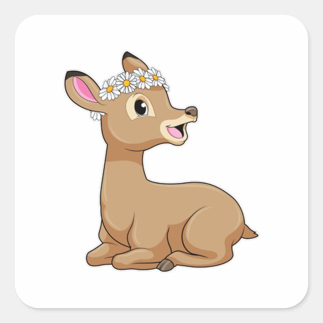 Deer with Daisy Flower Square Sticker (Front)