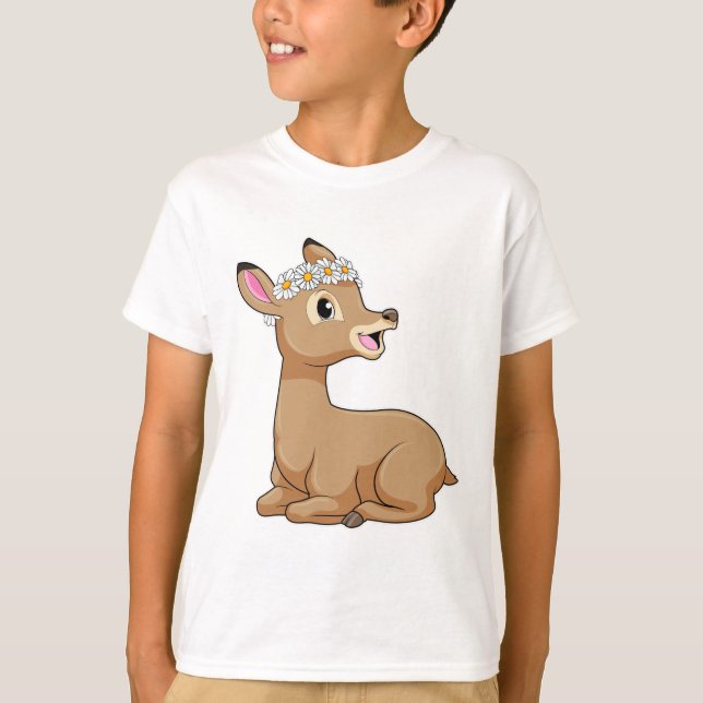 Deer with Daisy Flower T-Shirt (Front)