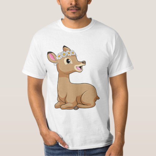 Deer with Daisy Flower T_Shirt