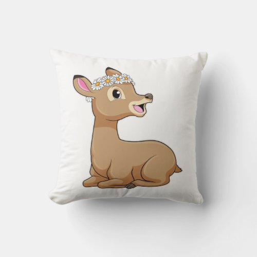 Deer with Daisy Flower Throw Pillow