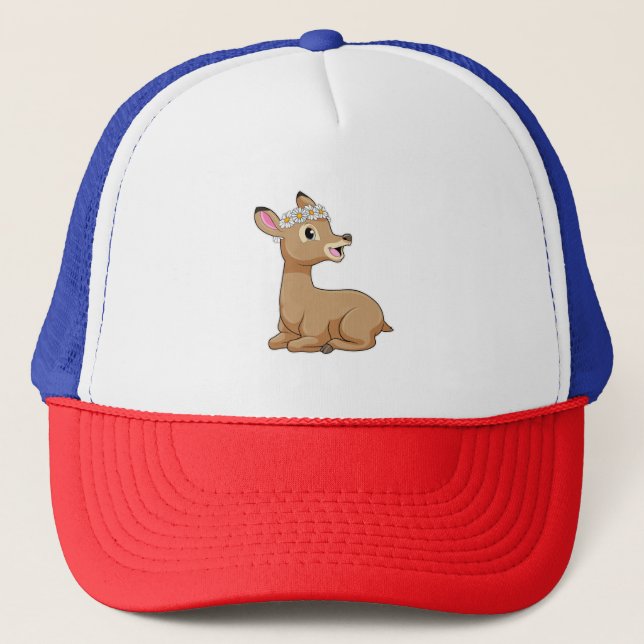 Deer with Daisy Flower Trucker Hat (Front)